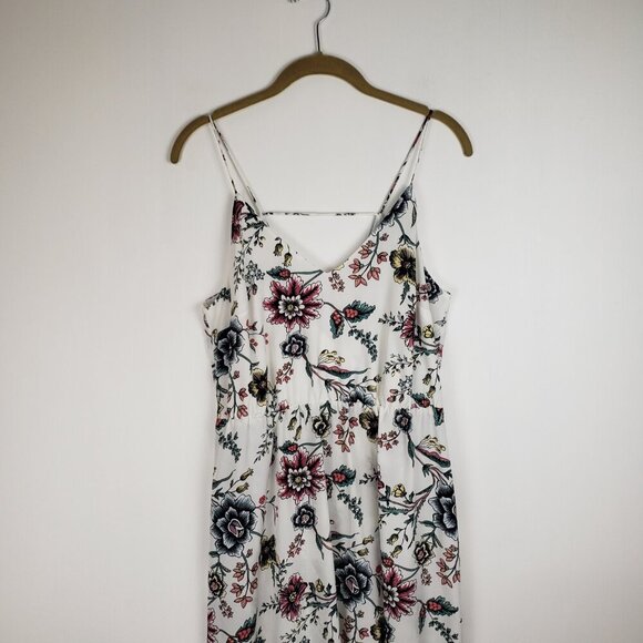 Loft Maxi Dress White Floral Sundress Wallpaper Sleeveless Blouson V-Neck Size 4 - Picture 3 of 9